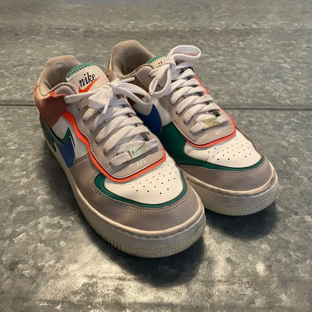 Nike Air Force 1 Low Shadow Sail Signal Blue Green Womens 10 Shoes Sneakers AF1